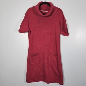 Athleta Women's Burgundy Knit Cowl Neck Pocket Short Sleeve Sweater Dress XL